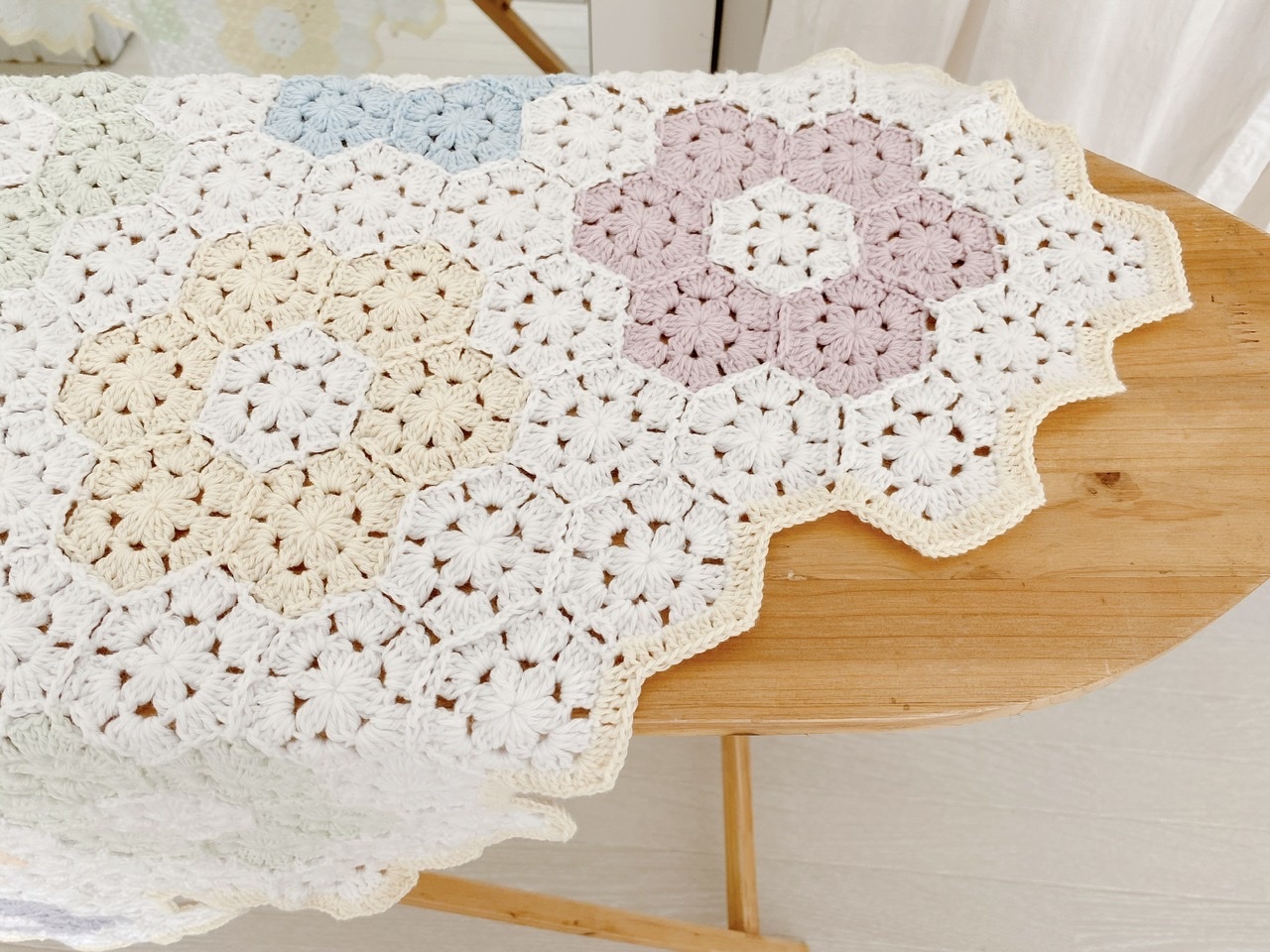 ヘキサゴンモチーフブランケット* : Natural style*