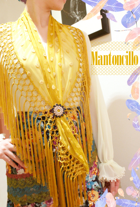 フラメンコ マントンシージョ ジョーゼット エメラルドグリーン 花柄