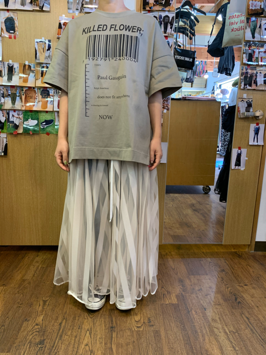 【美品】  Thomas magpie / トーマスマグパイ | long tulle skirt stripe ストライプ シアー プリーツ チュール ロング フレア スカート | 36 | Ivory | レディース