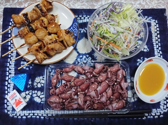 3/21 ヱビスビール、牛乳割、日本一の焼き鳥、釜揚げ蛍烏賊@自宅_b0042308_12552484.jpg