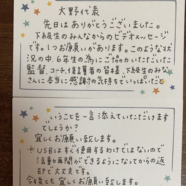 六年生 6年生を送る会 〜下級生からのビデオメッセージ〜 : 狛江六小親子サッカーサークル F.C.KOMA6