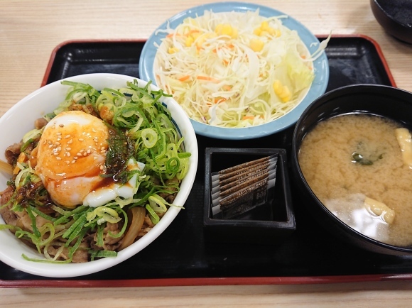 3 26 ねぎ玉牛めしミニ 生野菜サラダ 松屋 無駄遣いな日々