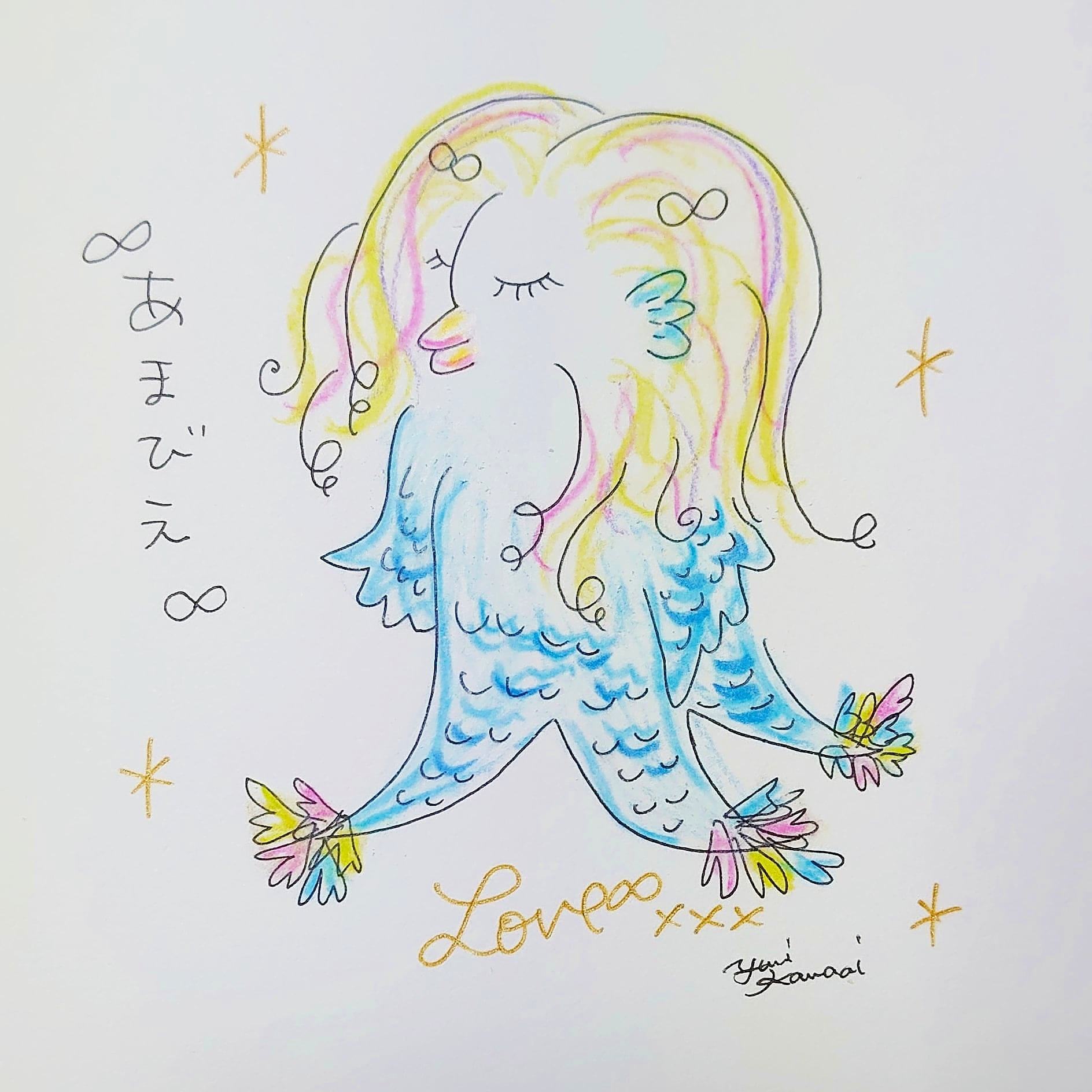 アマビエさん描いてみたよ💙_f0223361_23372734.jpg