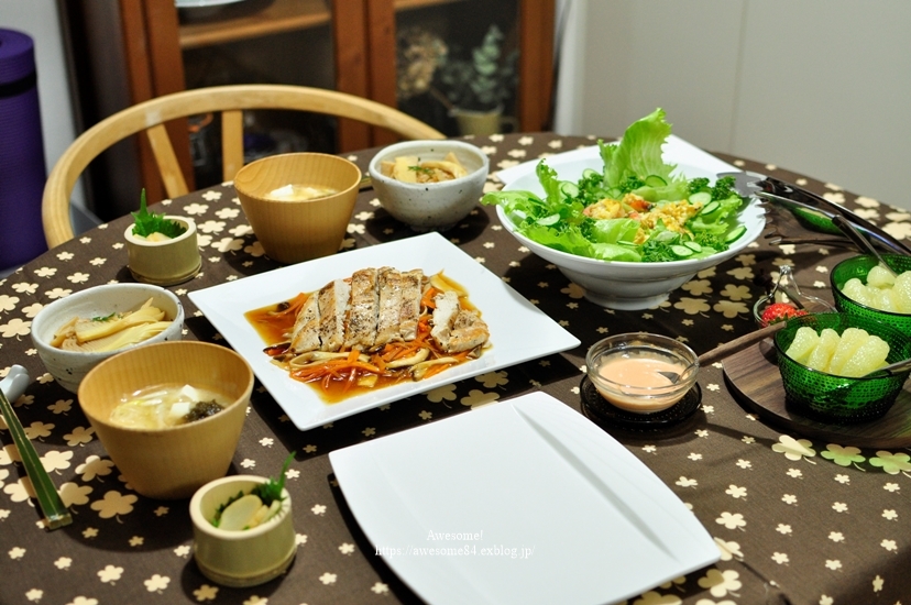 筍ご飯と鶏むね肉と茸類のあんかけ_e0359481_21453266.jpg