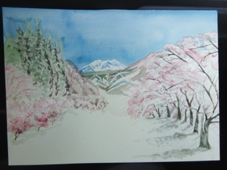 おうちで水彩画【桜 風景を絵の具だけで描く】 : 若狭宣子 水彩画