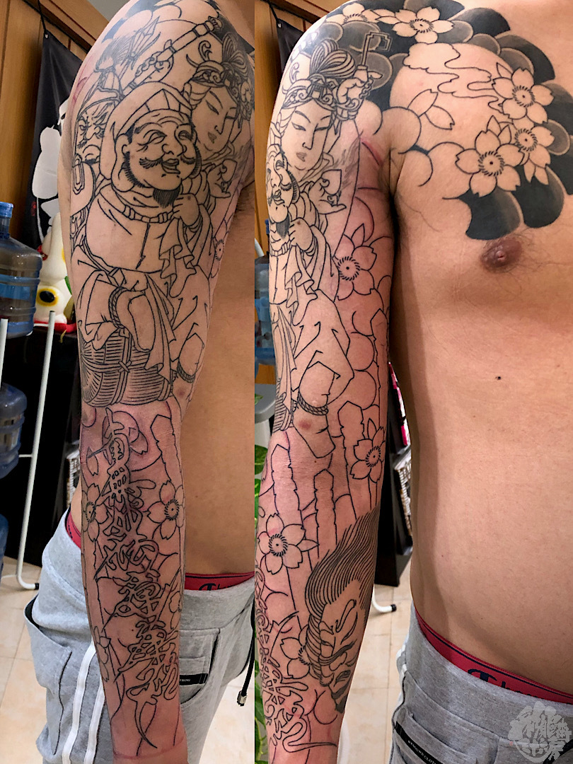 右腕九分 三面大黒 南無妙法蓮華経 生首平将門 彩躯術三十六房 Chamber36tattoostudio 右腕九分 三面大黒 南無妙法蓮華経 生首平将門 彩躯術三十六房 Chamber36tattoostudio