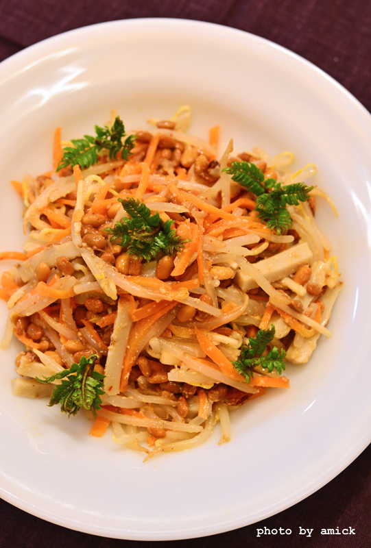 ４月２５日 土曜日 もやしとちくわのピリ辛納豆和え おべんと綴り おべんとつづり