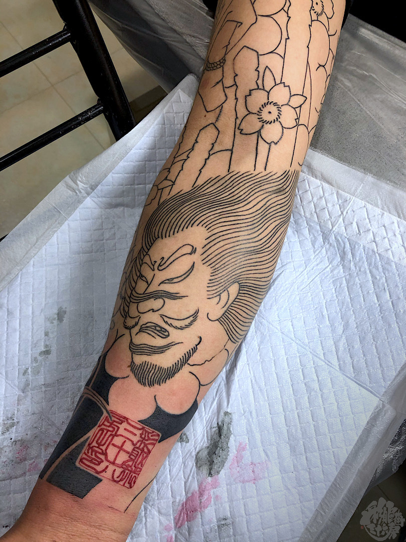 右腕九分 三面大黒 南無妙法蓮華経 生首平将門 彩躯術三十六房 Chamber36tattoostudio 右腕九分 三面大黒 南無妙法蓮華経 生首平将門 彩躯術三十六房 Chamber36tattoostudio