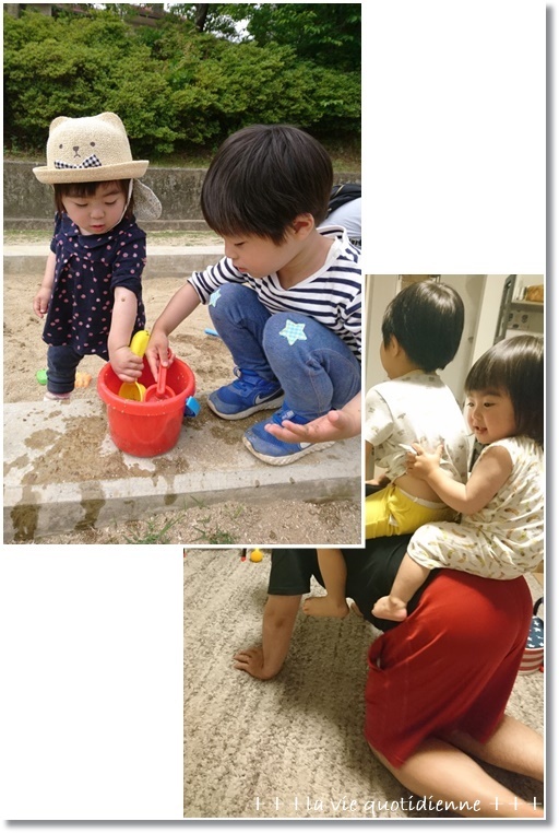 【100均】手拭いで1歳児めっちゃ簡単な服(パジャマ)作り♪とカカに聞いてんの!_a0348473_05345138.jpg