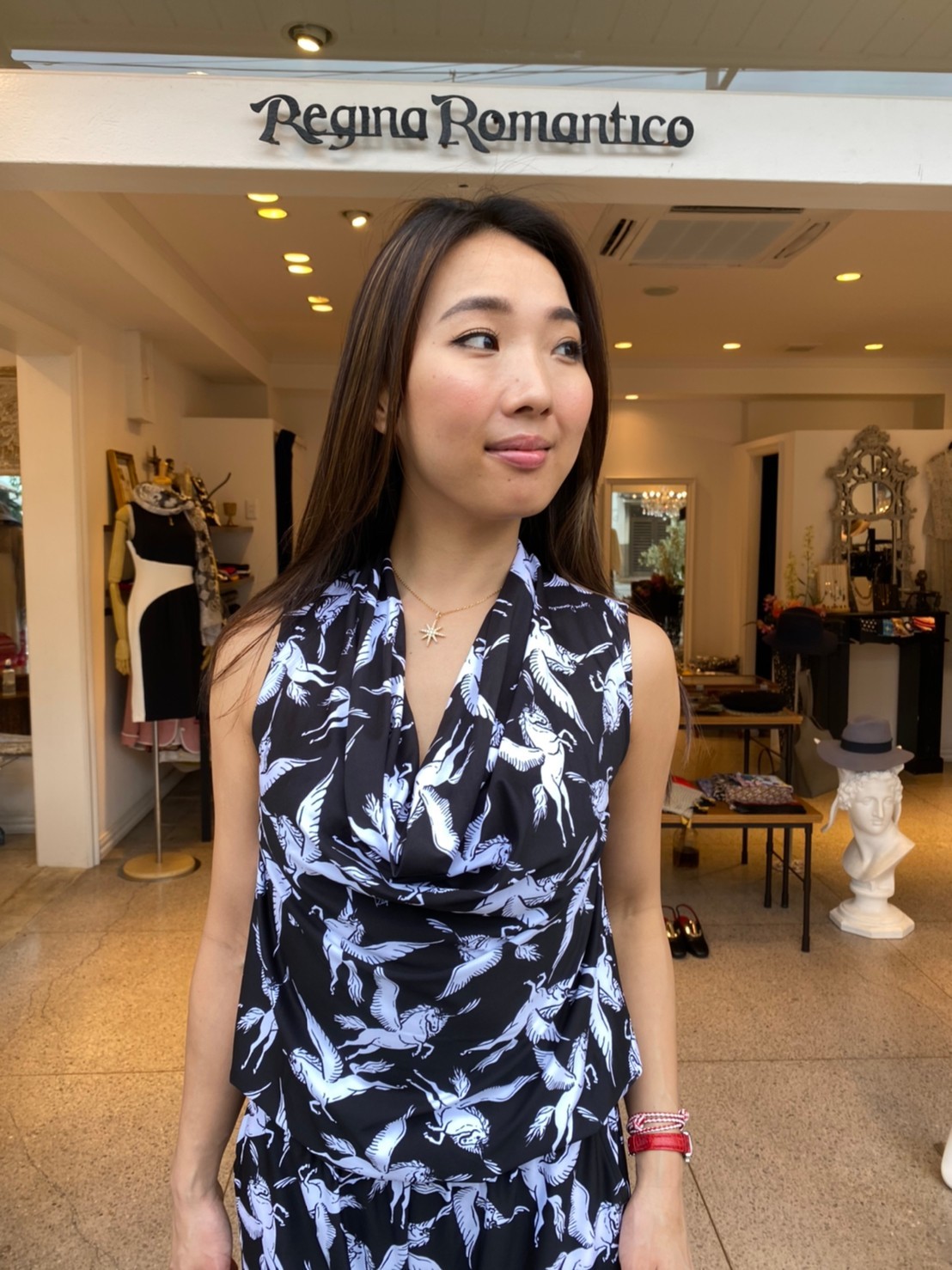 REGINA ROMANTICO ペガサス柄 ストレッチ オールインワン 夏 REGINA ROMANTICO ペガサス柄 ストレッチ オールインワン 夏
