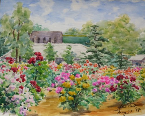 644＊バラの山下公園 水彩画 原画 透明水彩画 （バラ 水彩画