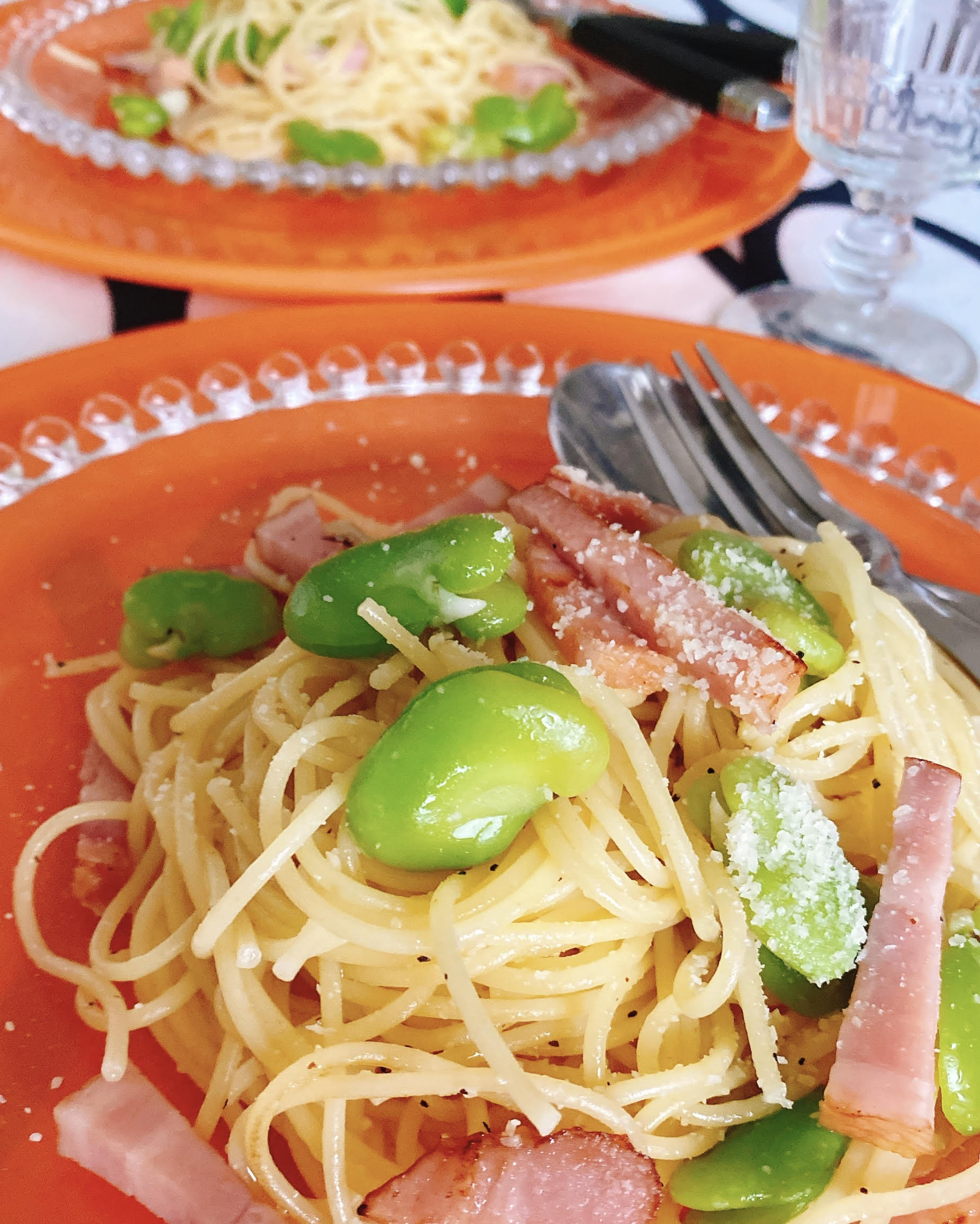 そら豆大好き！おひるごはんはそら豆とベーコンのガーリック風味のパスタ☆_b0114367_08342732.jpg