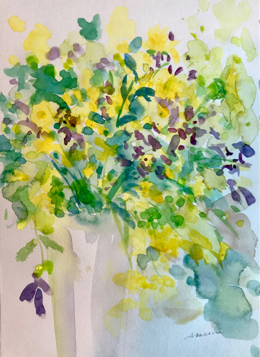 油彩画　夏 ヴィンテージエンタメ/ホビー - 油絵 絵画 【夏のタチアオイ】