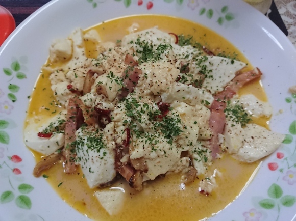 6/1夕飯 黒ラベル、キリン本搾りライム、角ハイ濃いめ、豆腐ペペロンチーノ、ほぼカニ、こんがり醤油いか天@自宅_b0042308_23580029.jpg