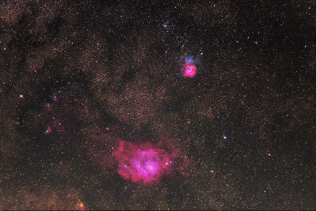 干潟星雲 M8 と三裂星雲 M とm21 安倍奥の星空 干潟星雲 M8 と三裂星雲 M とm21 安倍奥の星空