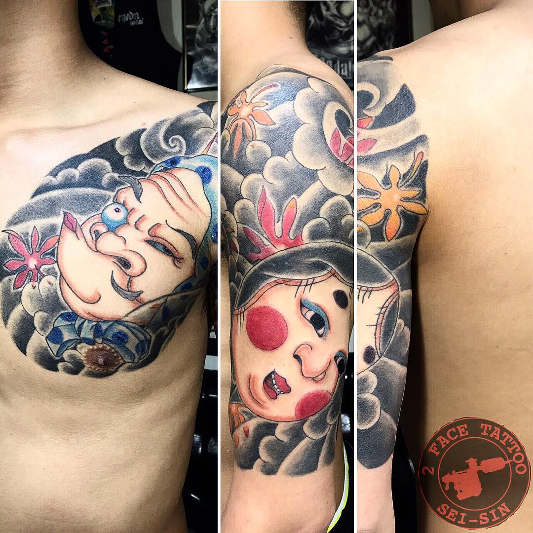 面散らし ひょっとこ おかめ 2face Tattoo Studio Japan 千葉県木更津市 刺青処 聖針