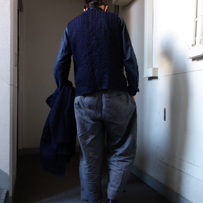 8月の製作 / DA frenchwork indigo vest_e0130546_17425005.jpg