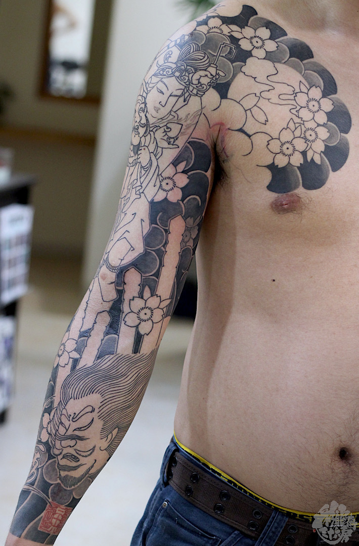 右腕九分 三面大黒 南無妙法蓮華経 生首平将門 彩躯術三十六房 Chamber36tattoostudio 右腕九分 三面大黒 南無妙法蓮華経 生首平将門 彩躯術三十六房 Chamber36tattoostudio