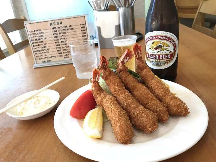 海老フライにビール♪@洋食おがわ(西八王子)_c0212604_1158543.jpg