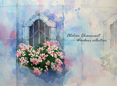 水彩画窓辺の花 : Atelier Charmant のボタニカル・水彩画ライフ