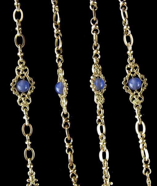 N.1362 透青＆18金ルネサンス彫金細工ネックレス カルセドニー