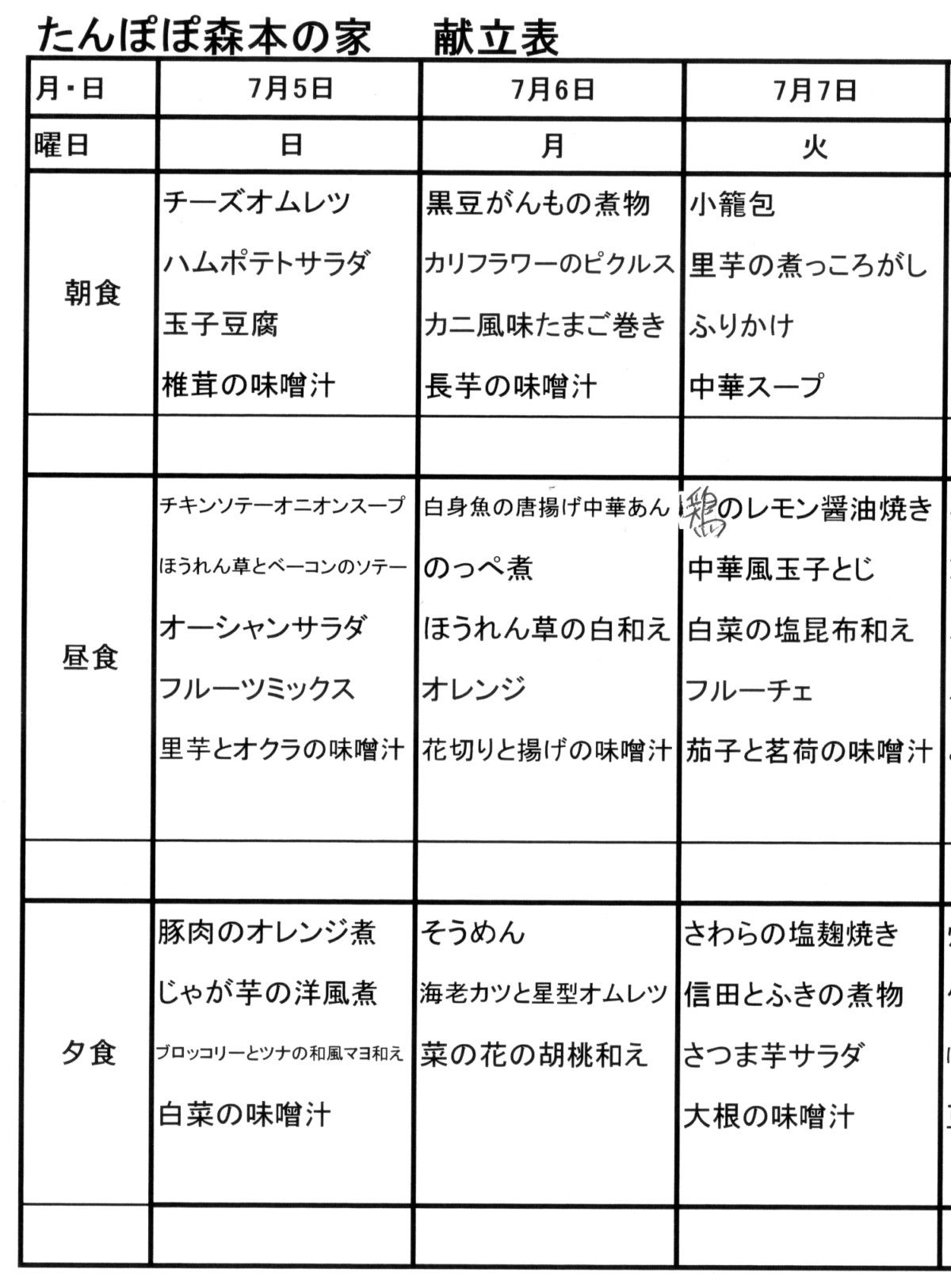 たんぽぽ森本の家 献立表 07 05 07 11 たんぽぽ森本の家 スタッフブログ たんぽぽ森本の家 献立表 07 05 07 11 たんぽぽ森本の家 スタッフブログ