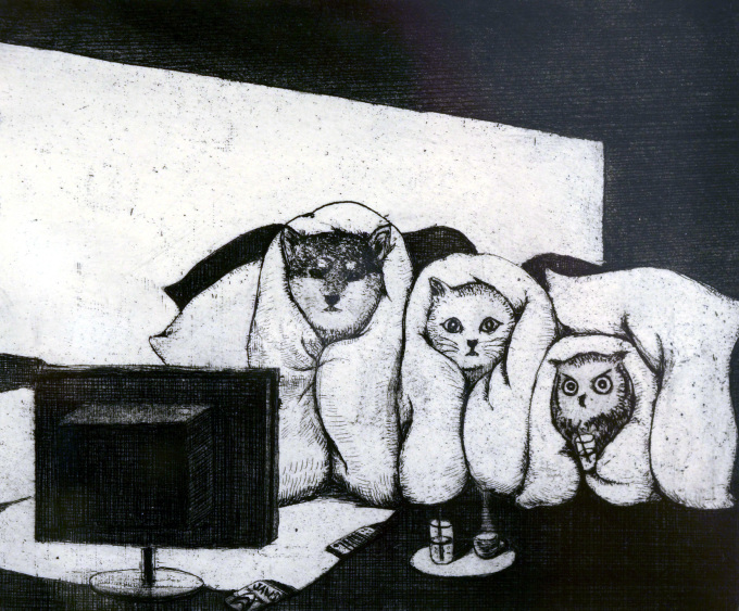 寺澤智恵子　銅版画　「お餅待ち」 寺澤 智恵子 銅版画「Bath time」＊シート - y art gallery