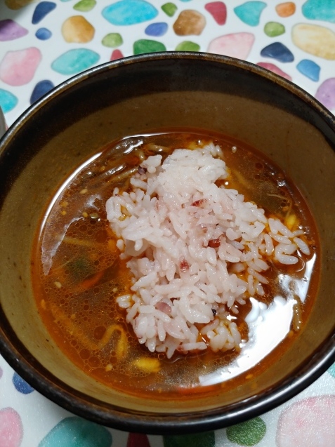 ナムル→ビビンパ→スープと梅のコンポートでゼリー_c0162773_19463902.jpg