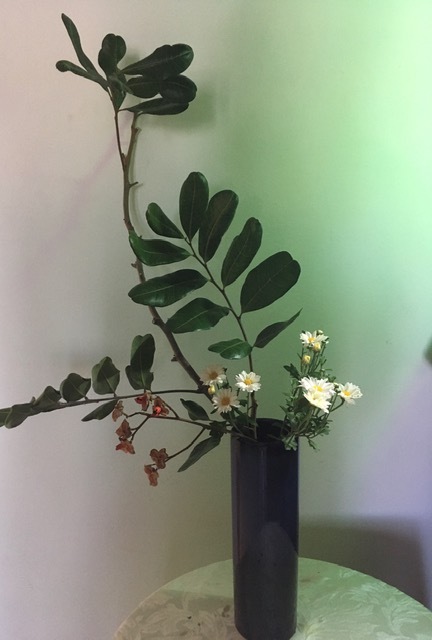 隣りと裏の家からはみ出た枝で生け花_e0350971_23335147.jpg