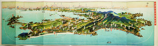 白浜湯崎温泉鳥瞰図 吉田初三郎画 和歌山県瀬戸鉛山温泉課 昭和8