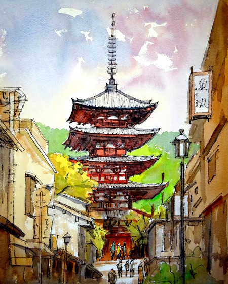 八坂の塔 : tedkimotoの水彩画