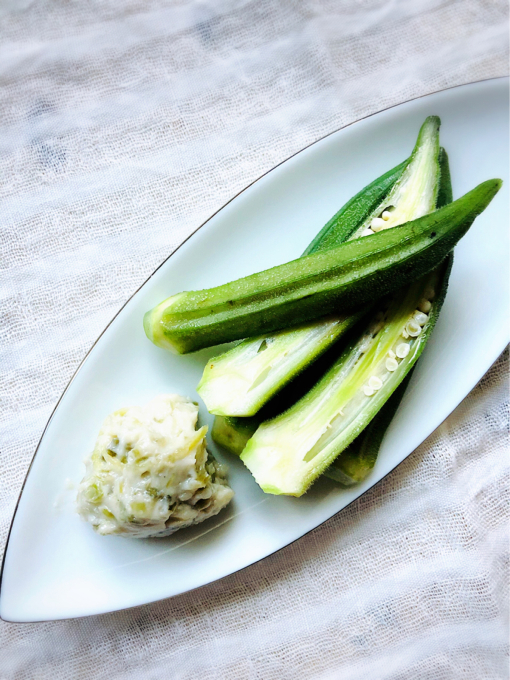 川口糀さんの新鮮野菜で なす素麺とオクラチーズ味噌 Coucou A Table クク アターブル