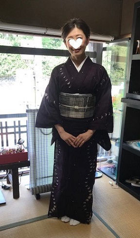 浴衣 黒 L 月の満ち欠け ご来店のお客様・月の満ち欠け・マルタ島のレースの扇子