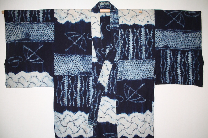 古布 木綿 浅舞絞り 文明開化文様 Japanese Antique Textile