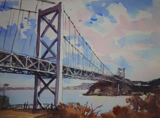 関門橋 : tedkimotoの水彩画