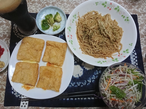 9/19夜勤明け キリン一番搾り黒、Takara焼酎ハイボール梅干割り、えのき醤油バター、油揚げブリトー、ピーマン丼@自宅_b0042308_16304173.jpg