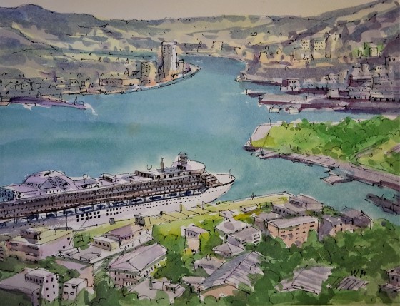 一部予約！】 水彩画 Amazon.co.jp: 長崎港の絵 絵画 透明水彩