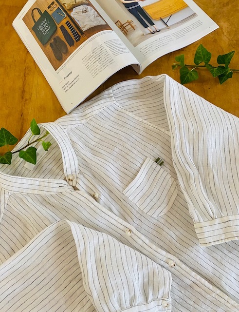 linen shirt スタンドカラーの七分袖に手縫いでリメイク♪_a0165160_11213685.jpg