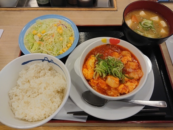10/18 松屋 海老チリ定食生野菜豚汁変更\\830_b0042308_15533906.jpg