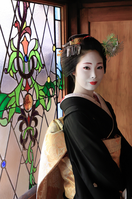 祇園　舞妓さん　セピア色　パネル　モノクロ　アンティーク 祇園 舞妓さん セピア色 パネル モノクロ アンティーク