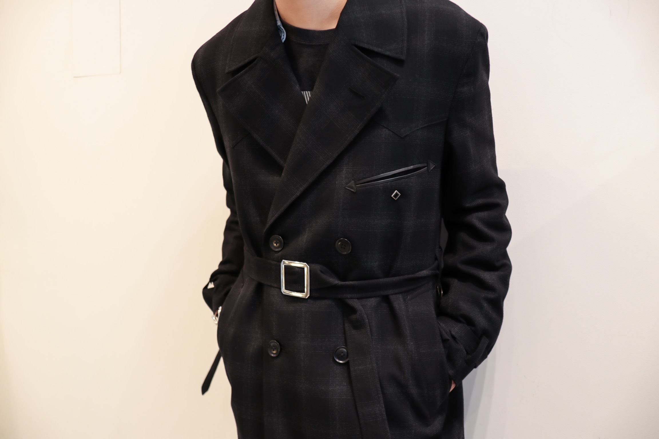 The Letters : WESTERN D RING TRENCH COAT -OMBRE CHECK WOOL