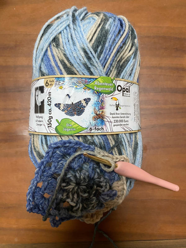 ハンドメイド＊opalカラフルログキャビンのブランケット opal毛糸で