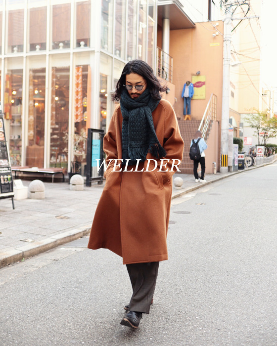 WELLDER Double Breasted Balmacaan Coat Tweed Peaked Lapel Double