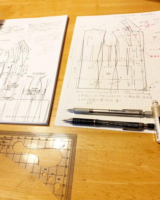 文化通信服装コース ジャケットコート作図 リモートスクーリング 手描きイラストハンドメイド ゆずの木の雑感 文化通信服装コース ジャケットコート作図 リモートスクーリング 手描きイラストハンドメイド ゆずの木の雑感