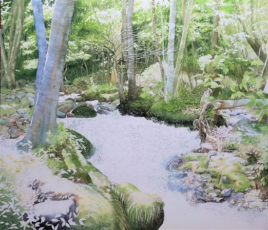 水彩画「お昼どき」 早春の渓流(鬼怒川の奥)を描いて見ました。 : 小林啓子水彩画の部屋