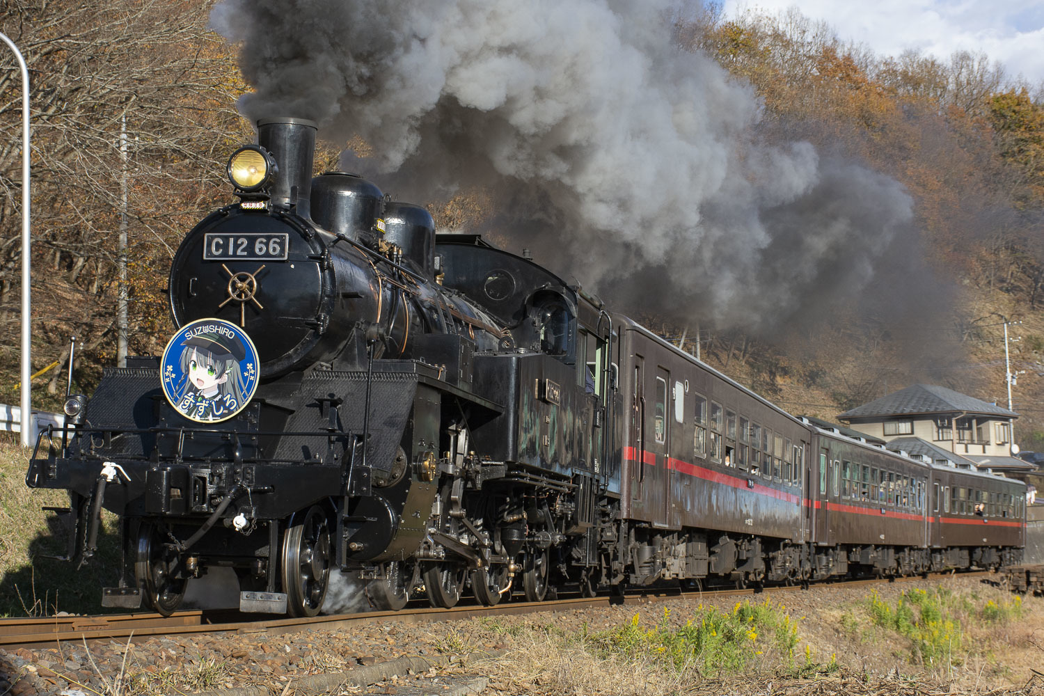 真岡鐡道 C12形66号機 - SLもおか号 すずしろヘッドマーク