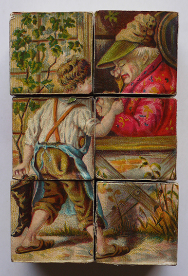 【フランス人形博物館所蔵】アーティーク　立体絵合わせブロックパズル　6図柄 立体絵合わせ・ブロックパズル 6種類の図柄 外国製？ 戦前 : 古書 古群