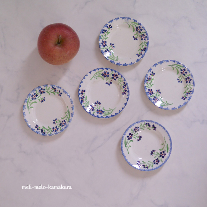 アンティーク 矢車草　おままごと　コンポティエ ◇フランスアンティーク＊矢車菊のおままごとプレート : フランス雑貨