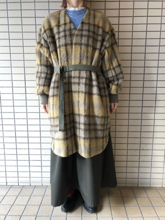 Cardofabrica◇ウールモヘアシャギーチェックVネックコート◇ : ＝ココ