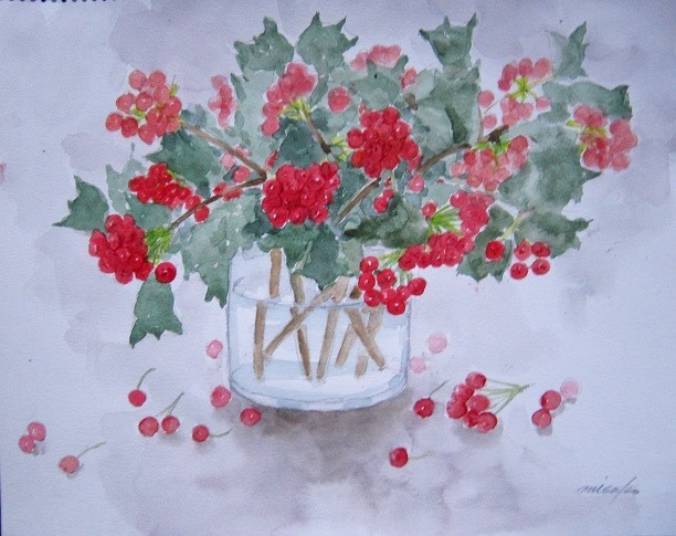 クリスマスホーリー 水彩画misako花のパレット